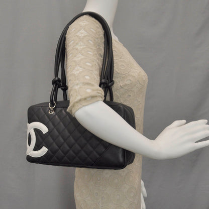 Chanel Calfskin Quilted Large Cambon Bowler Black White 2 of 8