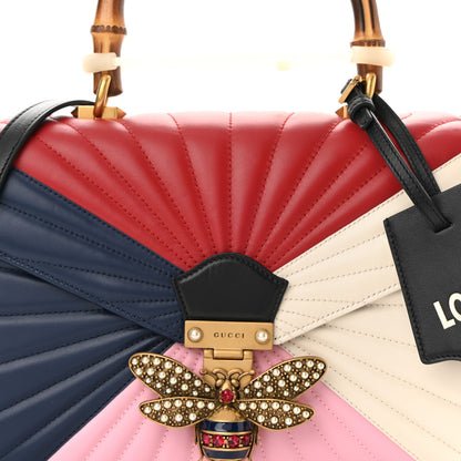 Gucci Calfskin Bamboo Trapuntata Queen Margaret Top Handle Bag Blue Agata Hibiscus Red Mystic White Sugar Pink 8 of 10