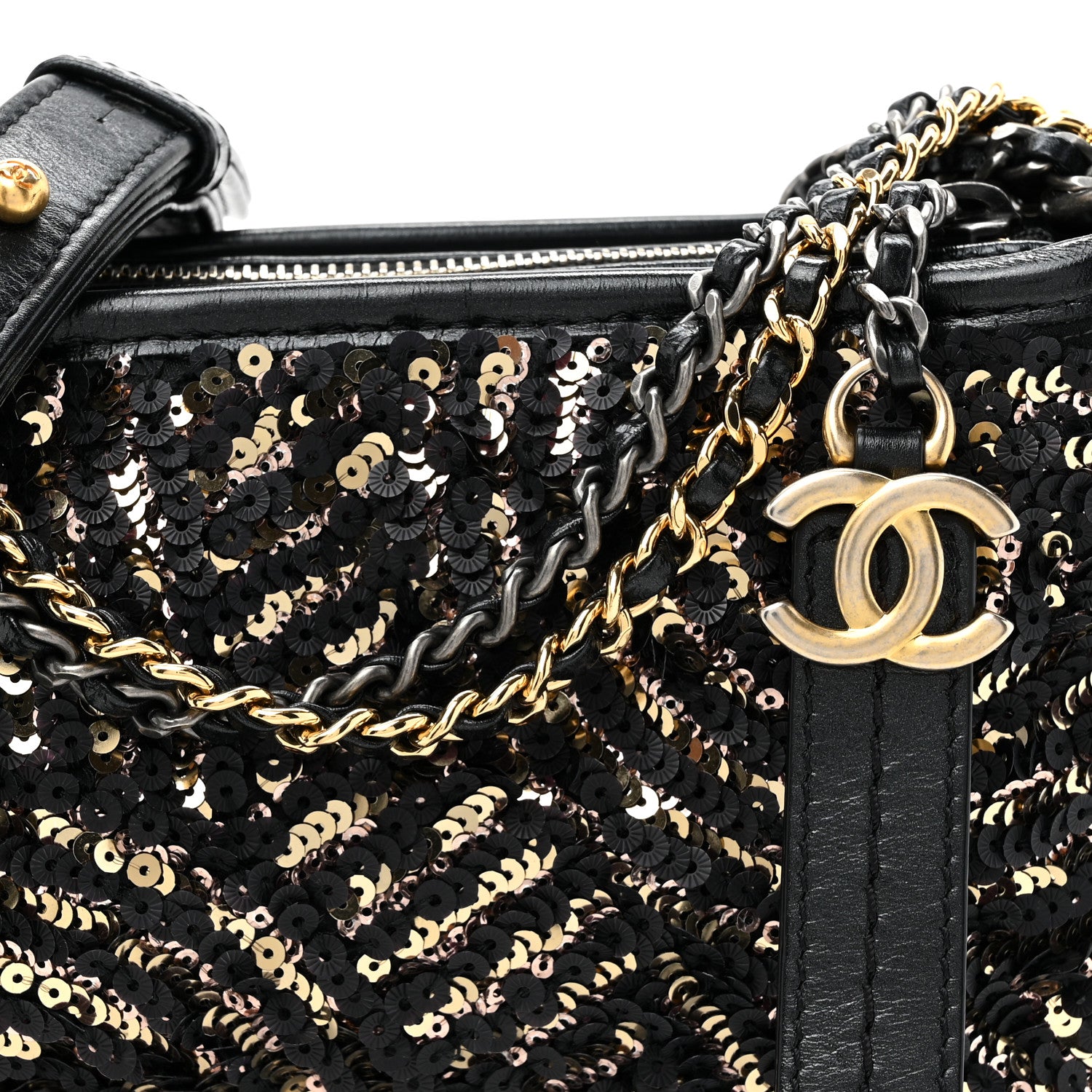 Chanel Sequin Calfskin Small Gabrielle Hobo Black Gold 8 of 11