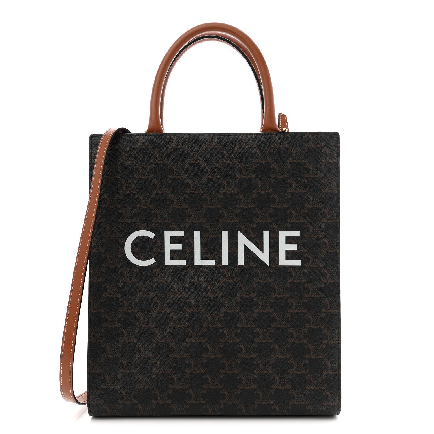 Celine Triomphe Canvas Calfskin Small Vertical Cabas Tan 1 of 12
