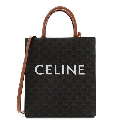 Celine Triomphe Canvas Calfskin Small Vertical Cabas Tan 1 of 12