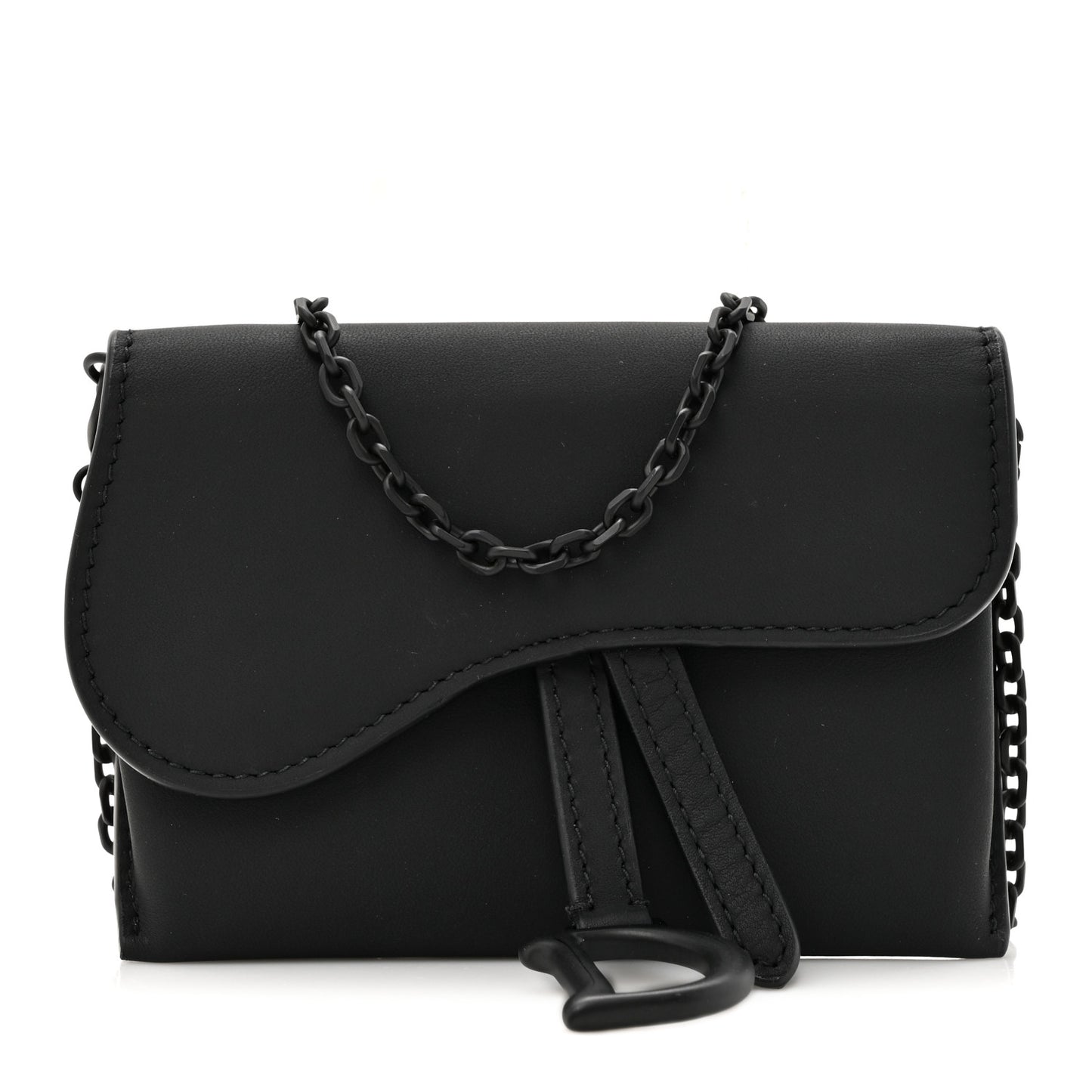 Ultra Matte Calfskin Nano Saddle Chain Pouch Black