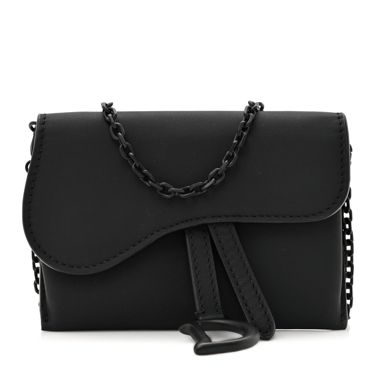Christian Dior Ultra Matte Calfskin Nano Saddle Chain Pouch Black 1 of 10