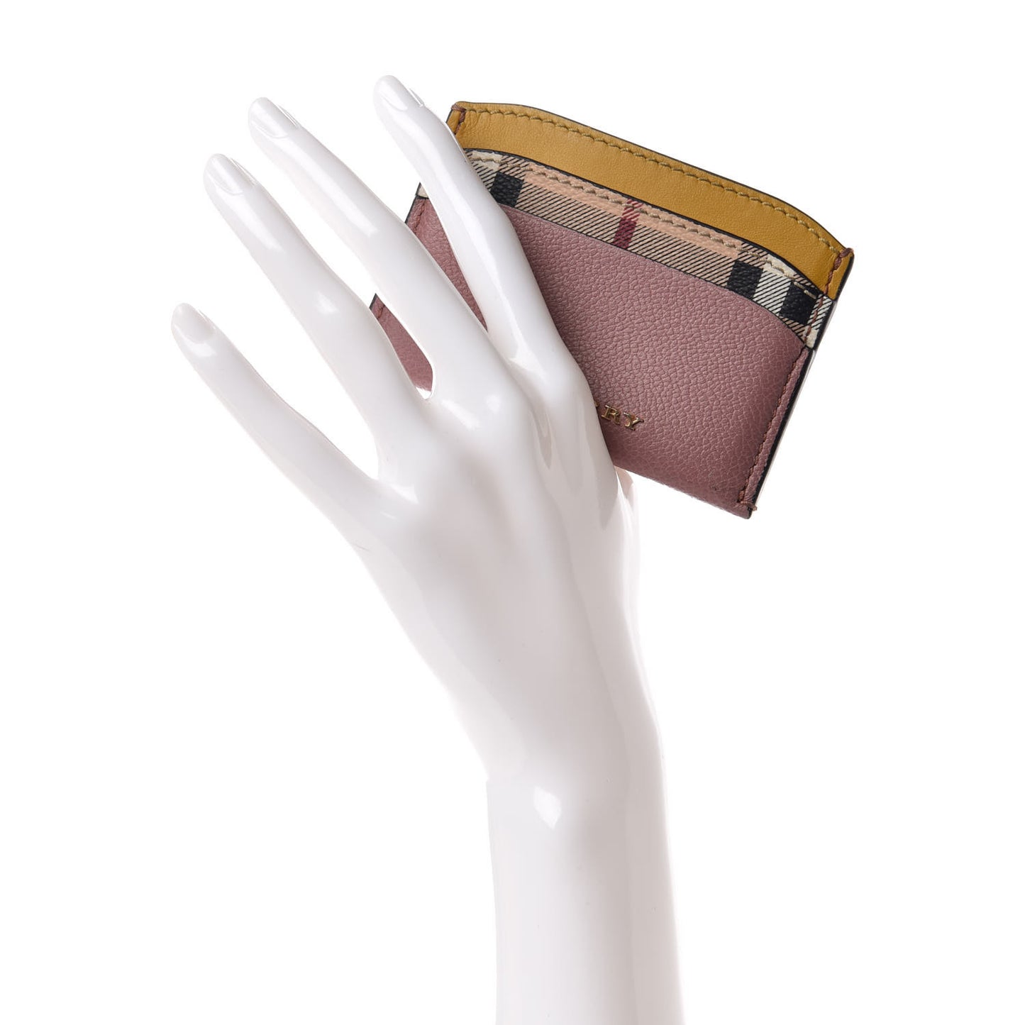 Soft Grain Calfskin Haymarket Check Izzy Card Case Dusty Pink