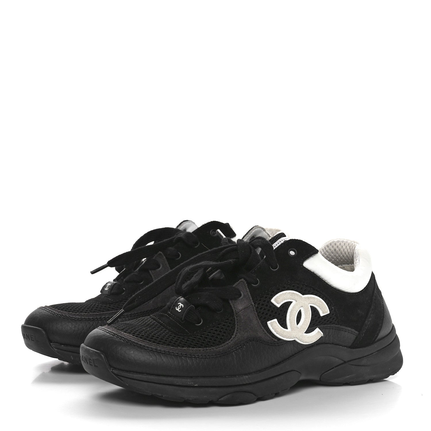 Chanel Mesh Suede Grained Calfskin Womens CC Sneakers 39 Black White 3 of 8