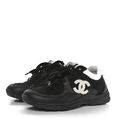 Chanel Mesh Suede Grained Calfskin Womens CC Sneakers 39 Black White 3 of 8
