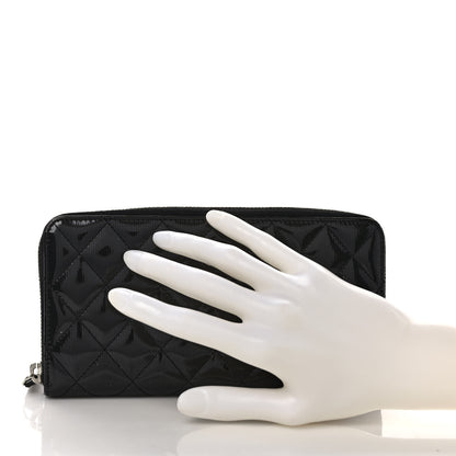 Chanel Striated Patent Zip Around Wallet Black 2 of 9