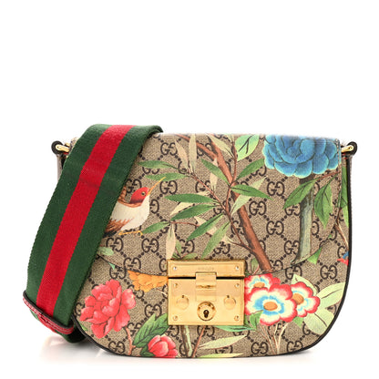 Gucci GG Supreme Monogram Tian Web Medium Padlock Messenger Shoulder Bag Beige Multicolor New Acero 1 of 14