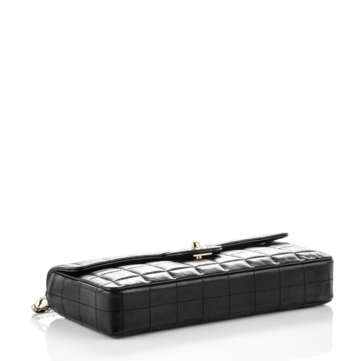 Lambskin Quilted East West Chocolate Bar Flap Black