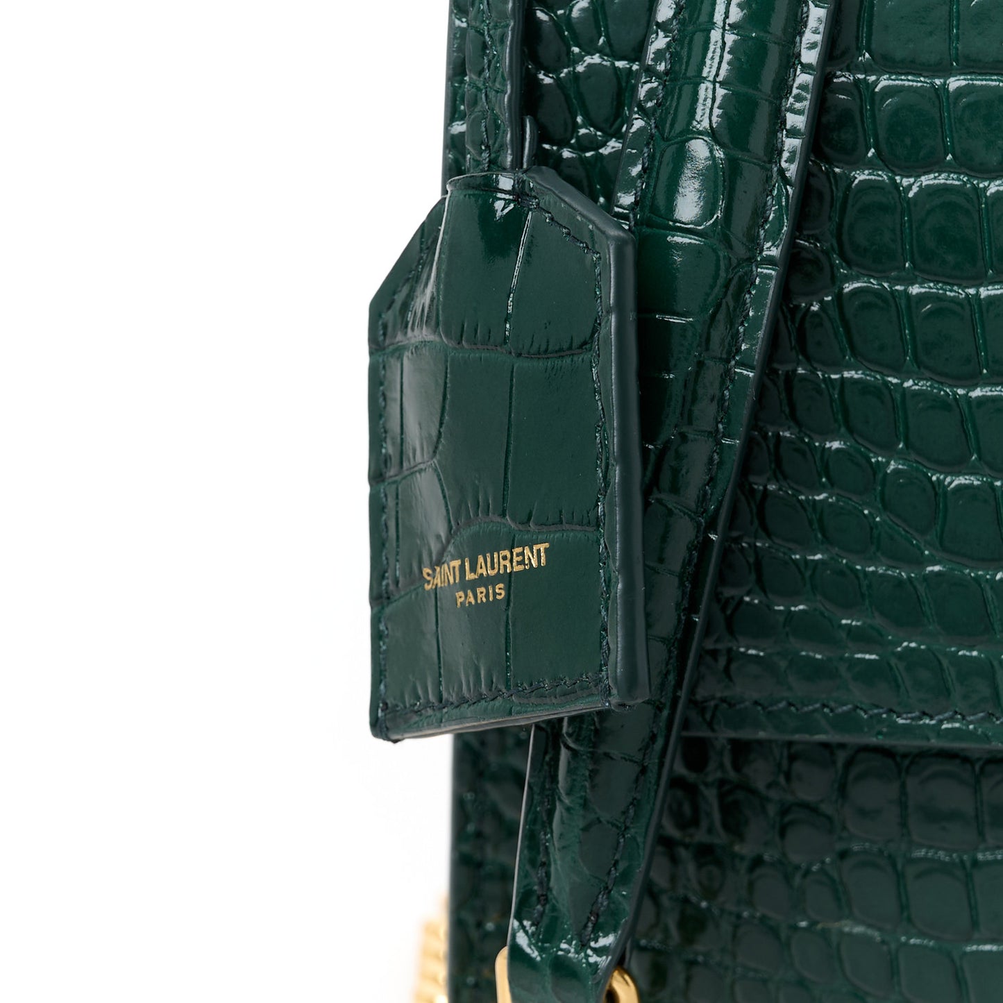 Calfskin Crocodile Embossed Medium Monogram Sunset Dark Green