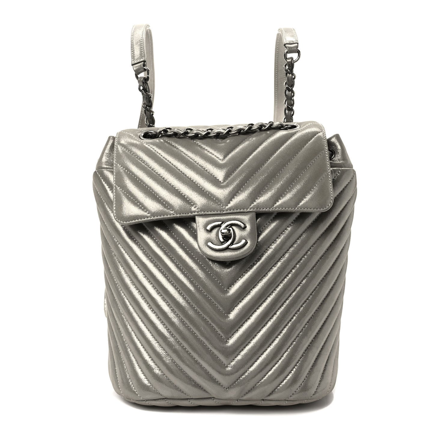 Iridescent Calfskin Chevron Quilted Small Urban Spirit Backpack Silver