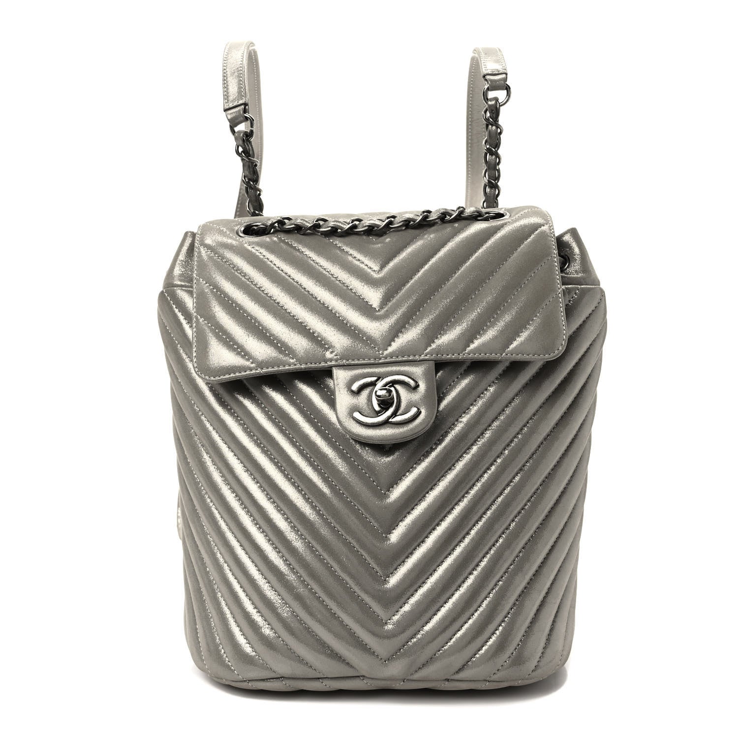 Chanel Iridescent Calfskin Chevron Quilted Small Urban Spirit Backpack Silver 1 of 9