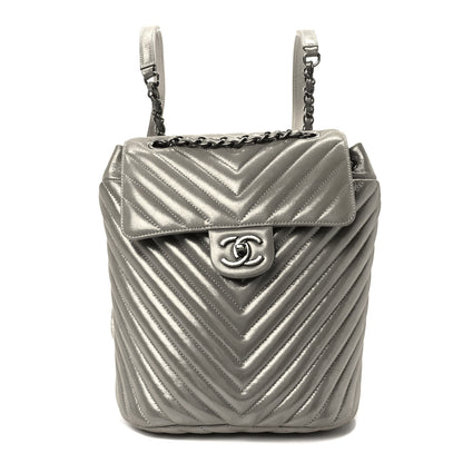 Chanel Iridescent Calfskin Chevron Quilted Small Urban Spirit Backpack Silver 1 of 9
