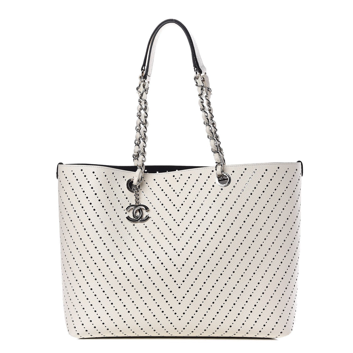 Chanel Perforated Grained Calfskin Large Shopping Tote White 1 of 8