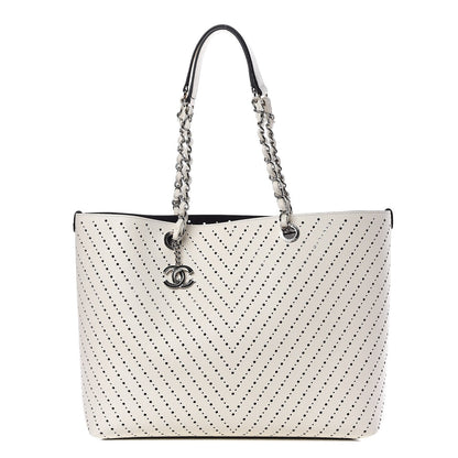 Chanel Perforated Grained Calfskin Large Shopping Tote White 1 of 8