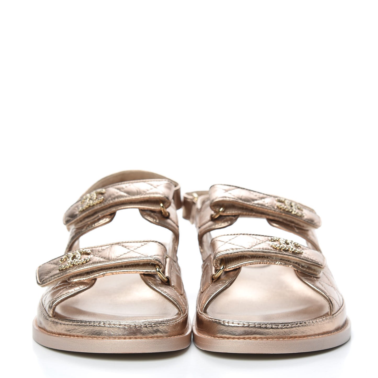 Iridescent Lambskin Quilted CC Dad Sandals 39.5 Light Bronze