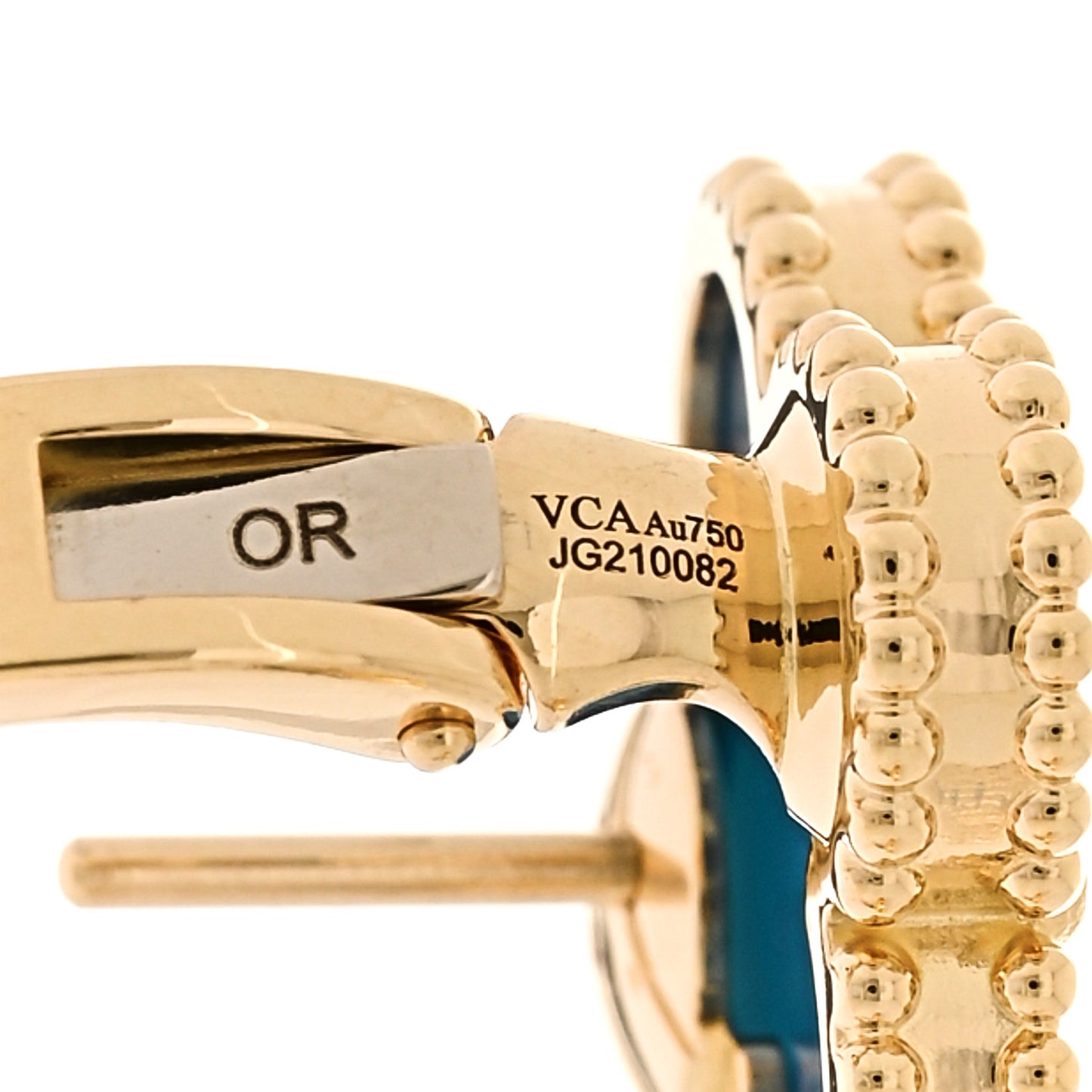 18K Yellow Gold Blue Agate Vintage Alhambra Earrings