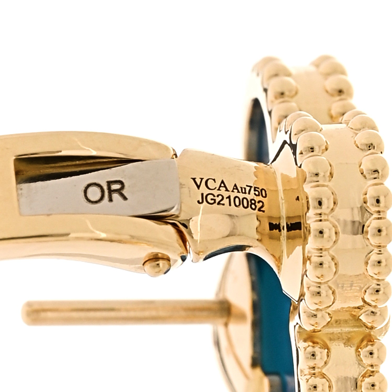 Van Cleef & Arpels 18K Yellow Gold Blue Agate Vintage Alhambra Earrings 4 of 5