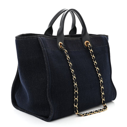 Chanel Lurex Canvas Medium Deauville Tote Navy Blue Gold 3 of 11