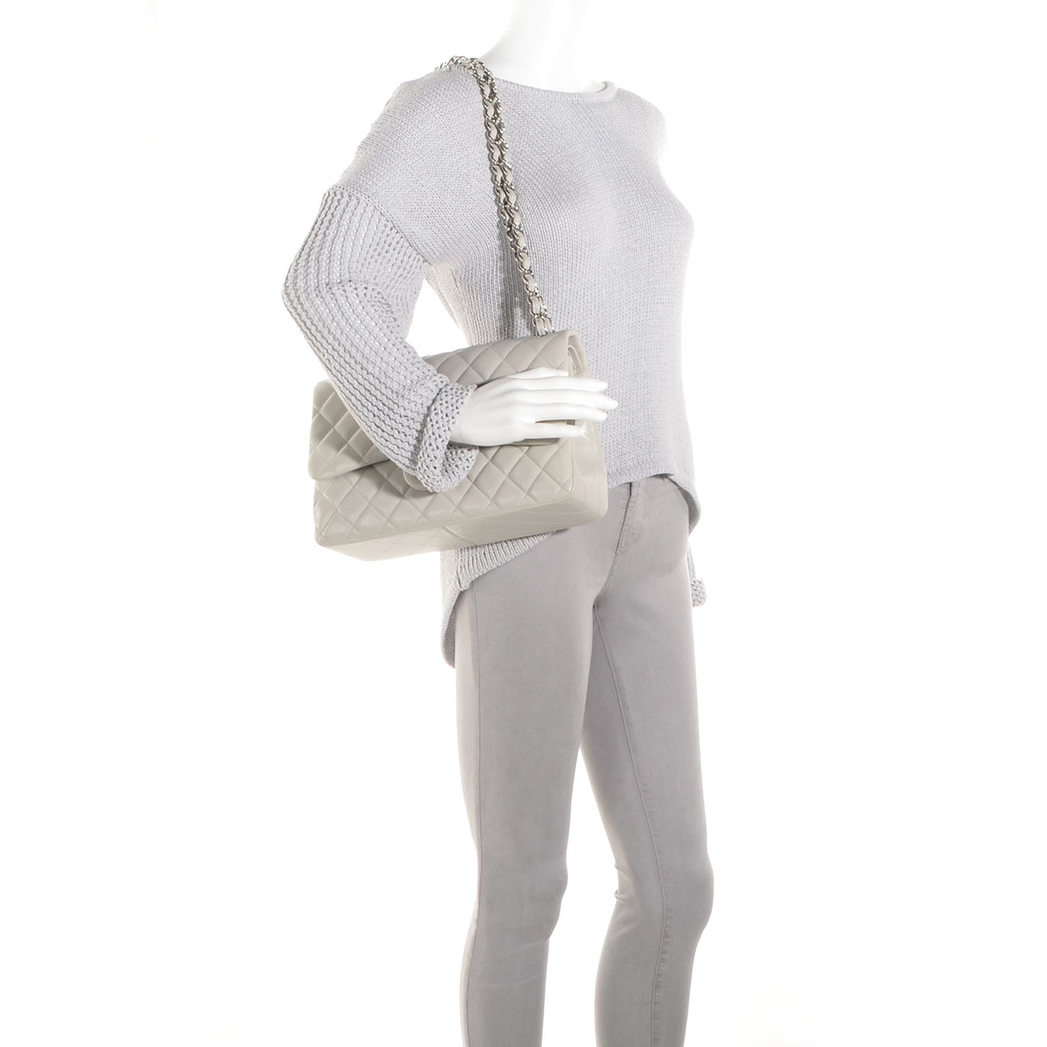 Chanel Caviar Jumbo Double Flap Light Grey 2 of 9