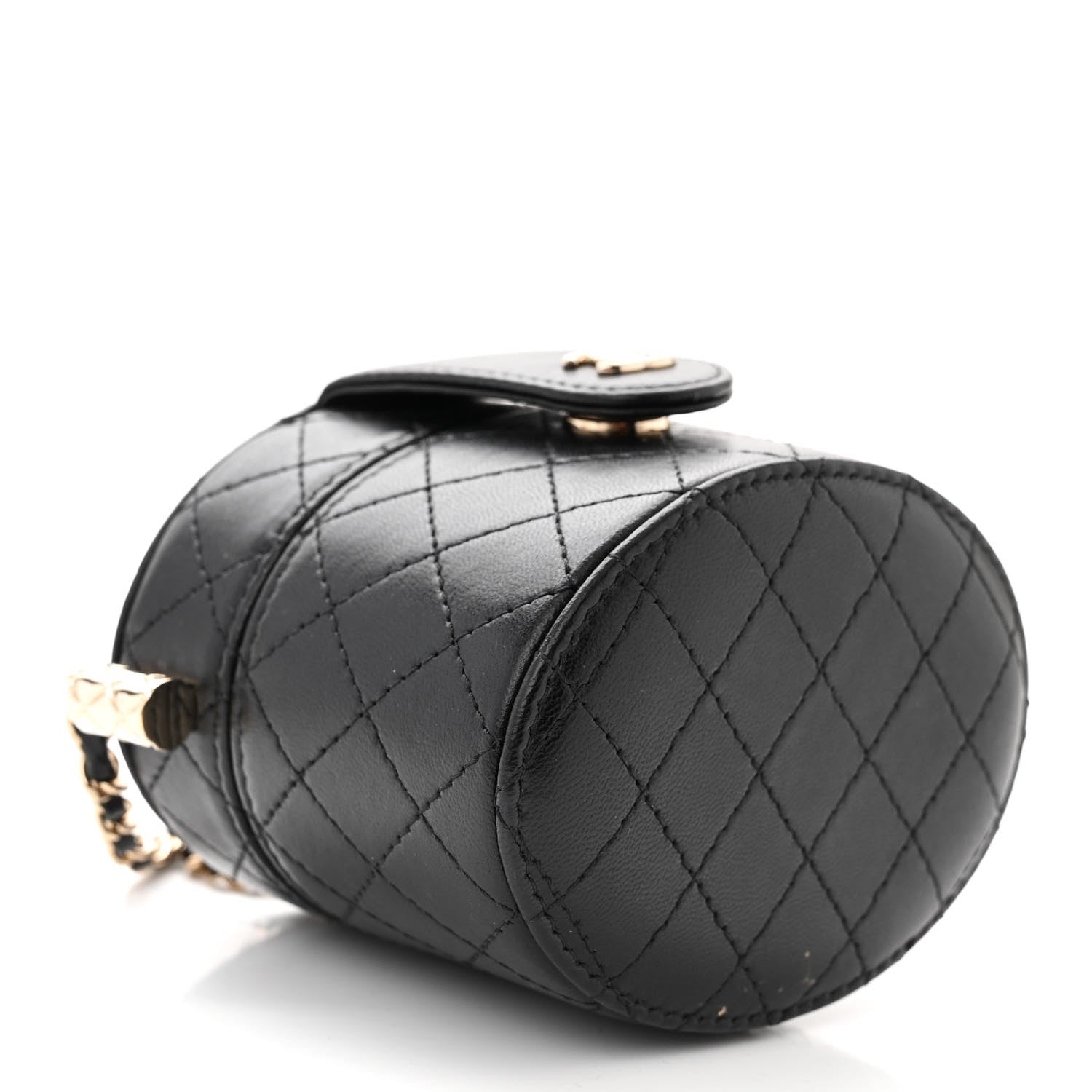 Chanel Lambskin Quilted Mini Round Vanity Case With Chain Black 4 of 11
