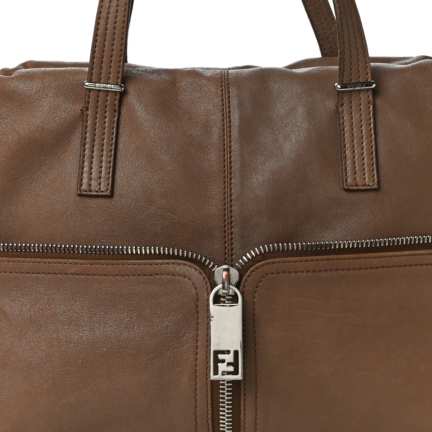 Sheepskin Zipper Satchel Beige