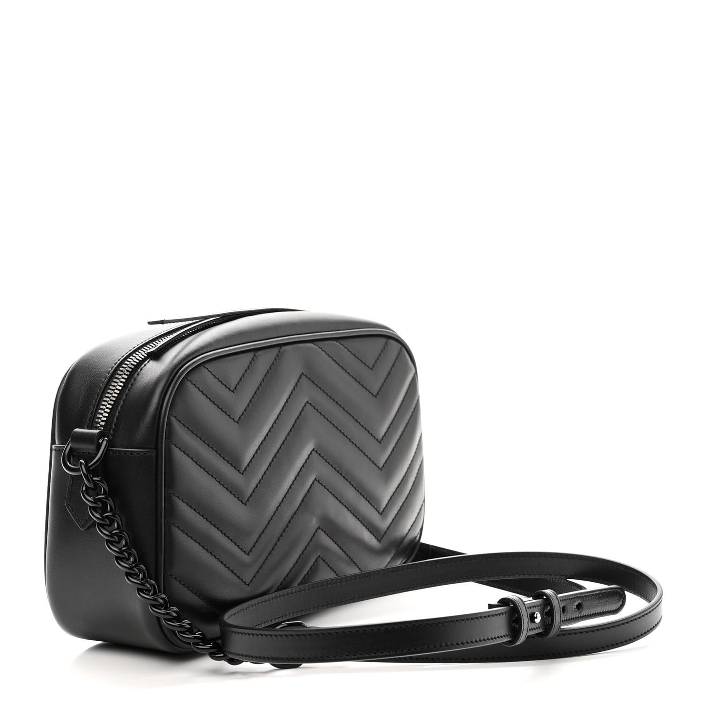 Calfskin Matelasse Monochrome Small GG Marmont Chain Shoulder Bag Black