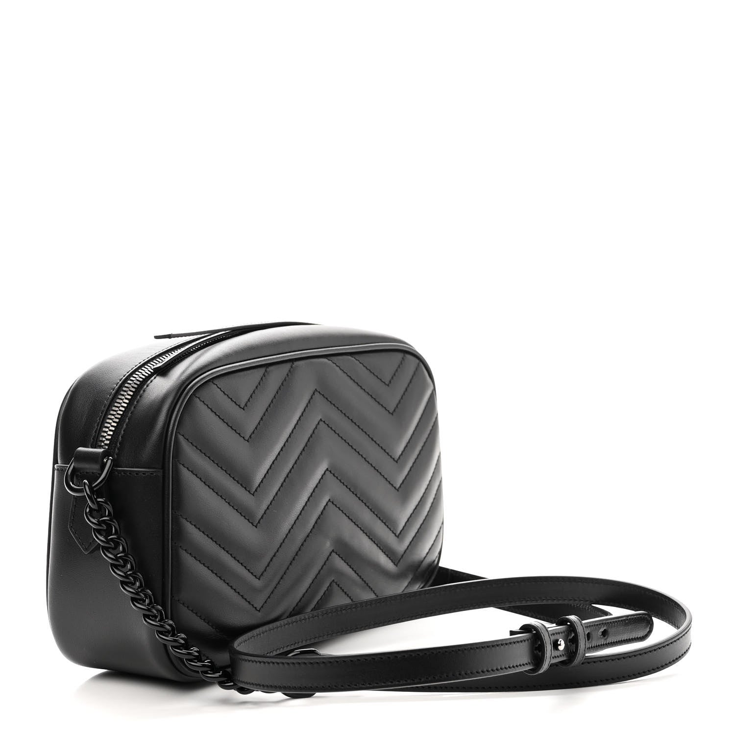Gucci Calfskin Matelasse Monochrome Small GG Marmont Chain Shoulder Bag Black 3 of 10
