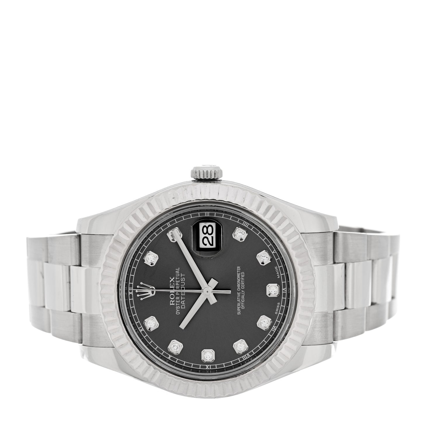 Stainless Steel 18K White Gold Diamond 41mm Oyster Perpetual Datejust Watch Dark Rhodium 126334