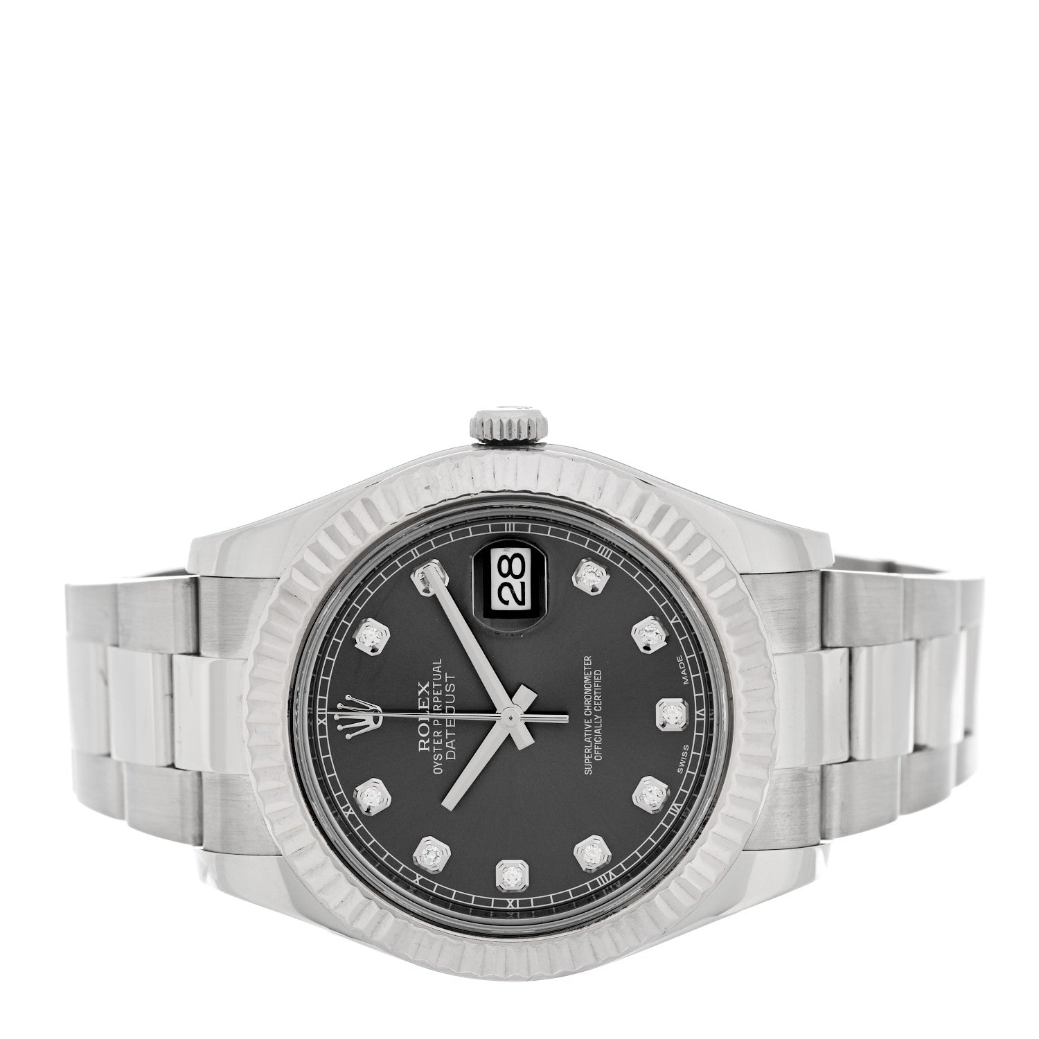 Rolex Stainless Steel 18K White Gold Diamond 41mm Oyster Perpetual Datejust Watch Dark Rhodium 126334 2 of 5