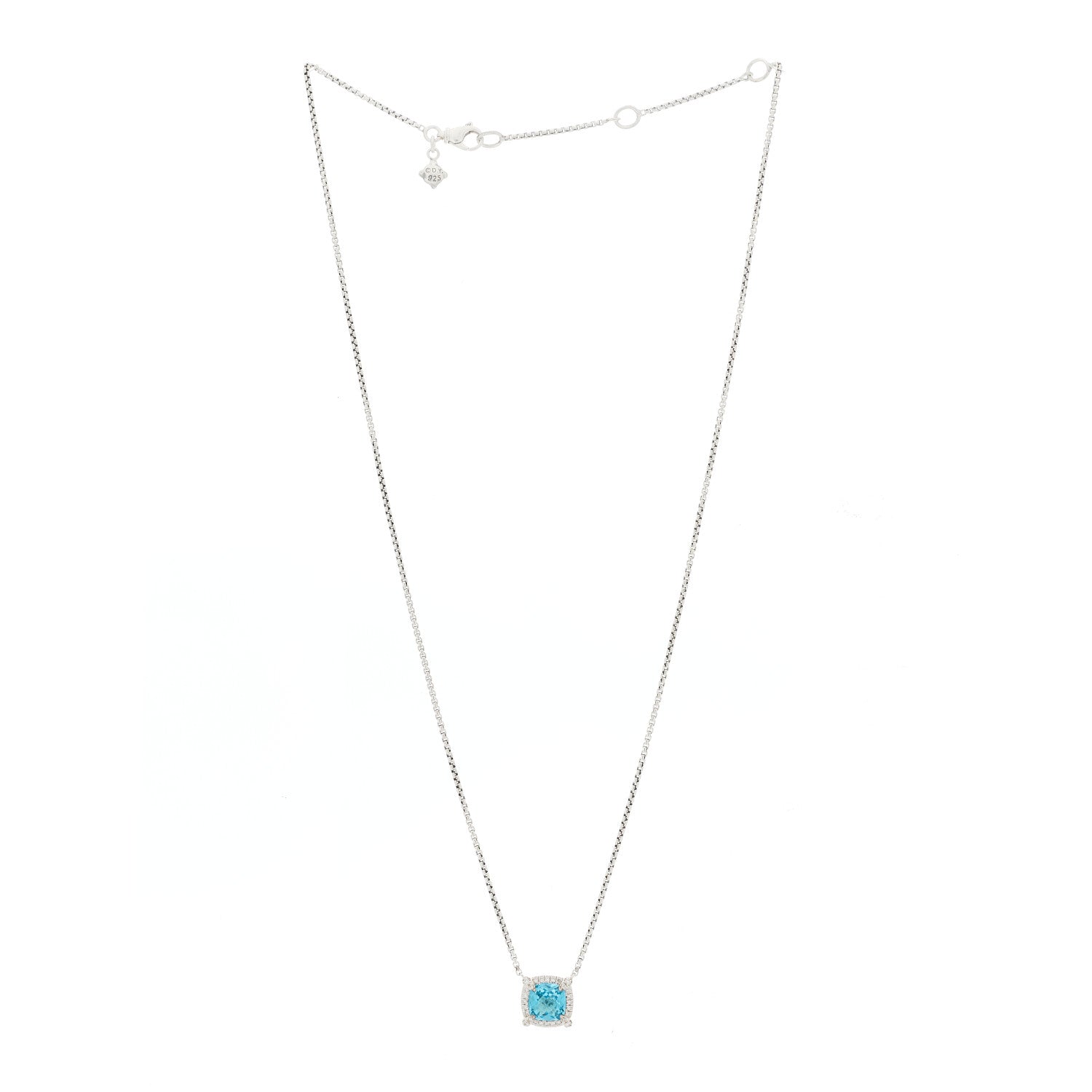 David Yurman Sterling Silver Diamond Blue Topaz 7mm Petite Chatelaine Pave Bezel Pendant Necklace 3 of 7