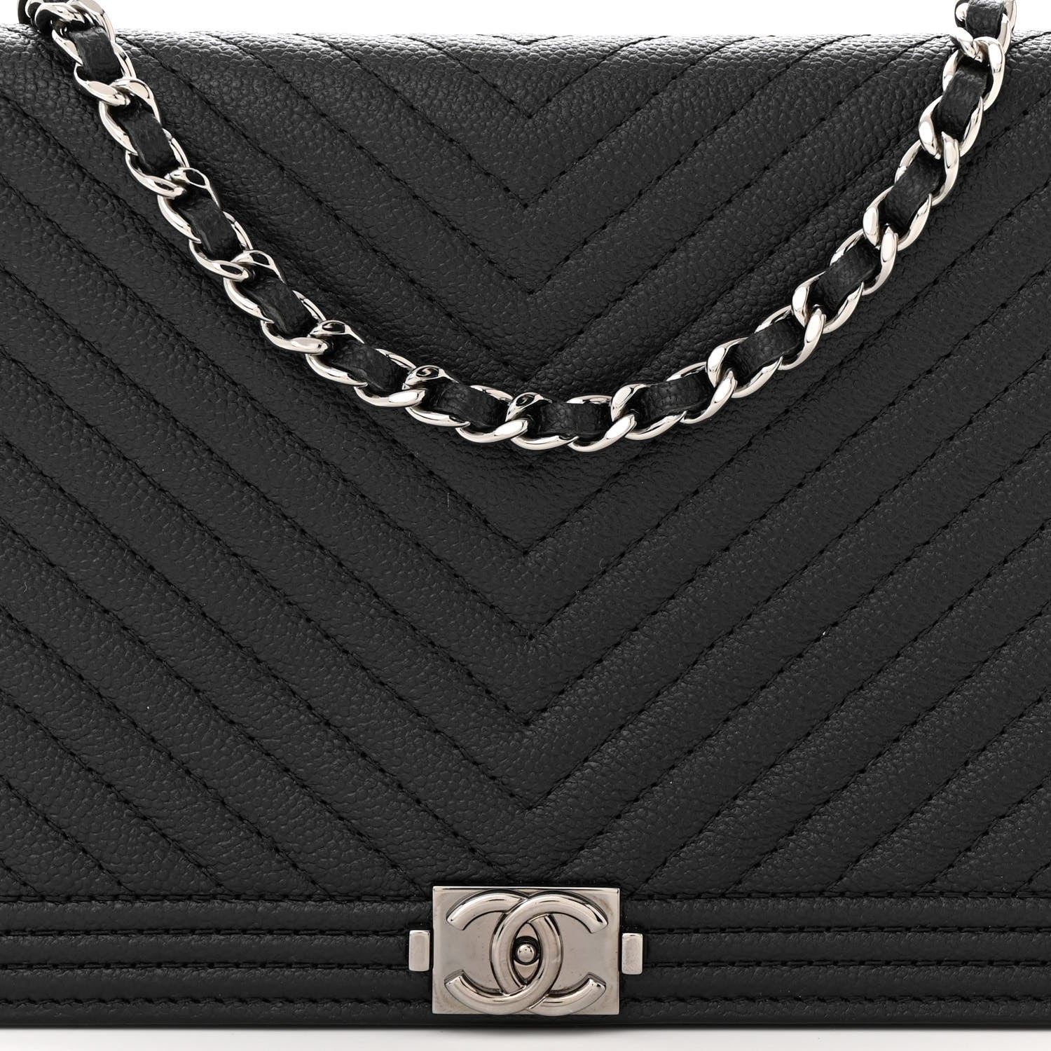 Chanel Caviar Chevron Quilted Boy Wallet On Chain WOC Black 9 of 12