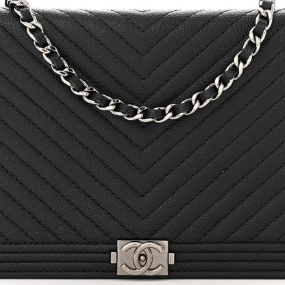Chanel Caviar Chevron Quilted Boy Wallet On Chain WOC Black 9 of 12