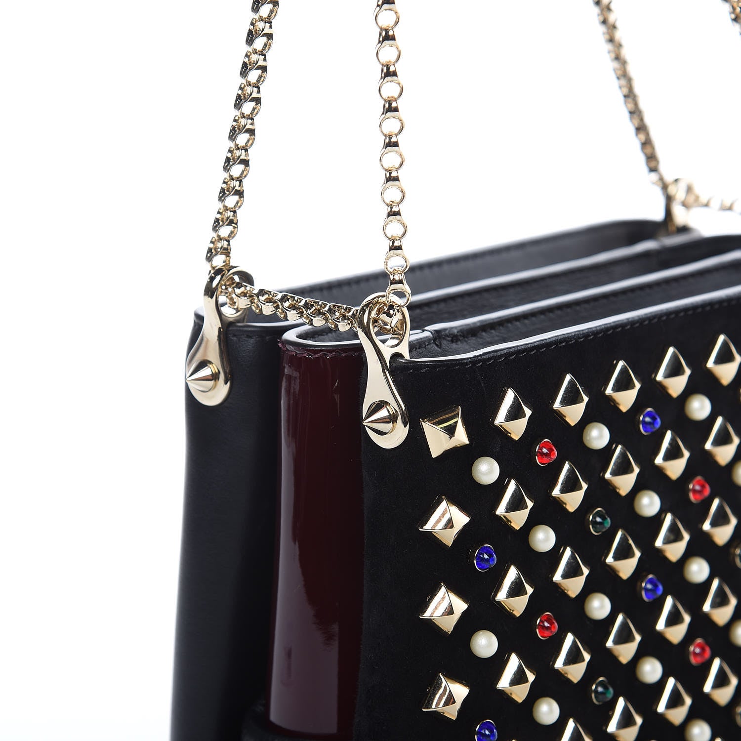 Christian Louboutin Suede Calfskin Spikes Small Triloubi Shoulder Bag Black Multi 10 of 11
