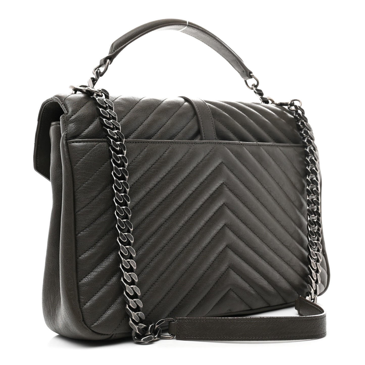 Sheepskin Matelasse Chevron Monogram Large College Satchel Dark Anthracite