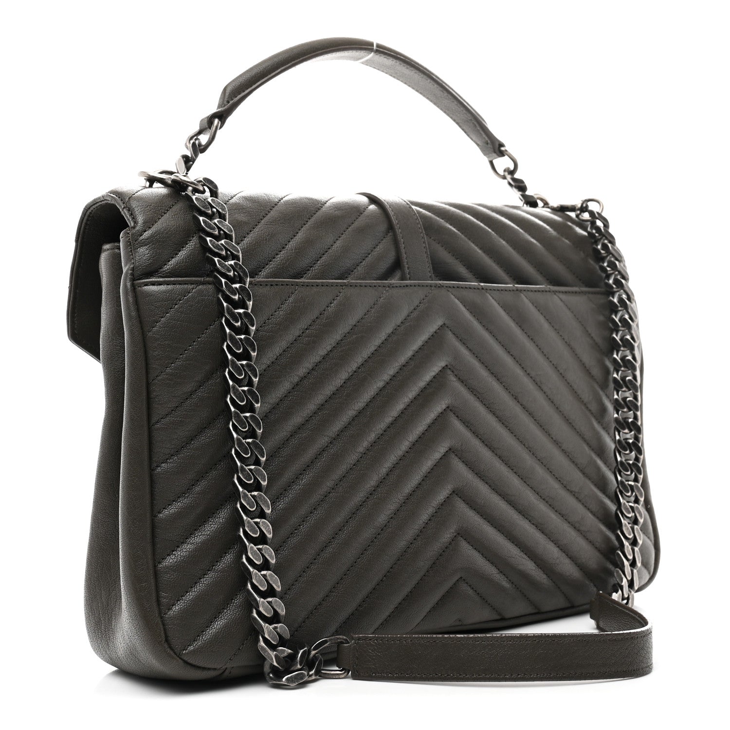 Saint Laurent Sheepskin Matelasse Chevron Monogram Large College Satchel Dark Anthracite 3 of 10