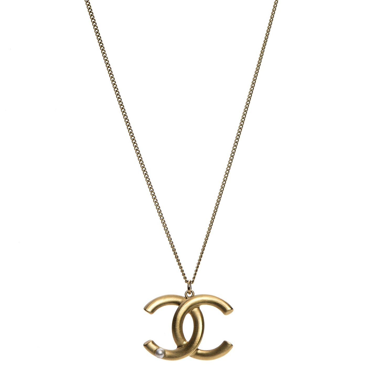 Pearl CC Pendant Necklace Gold