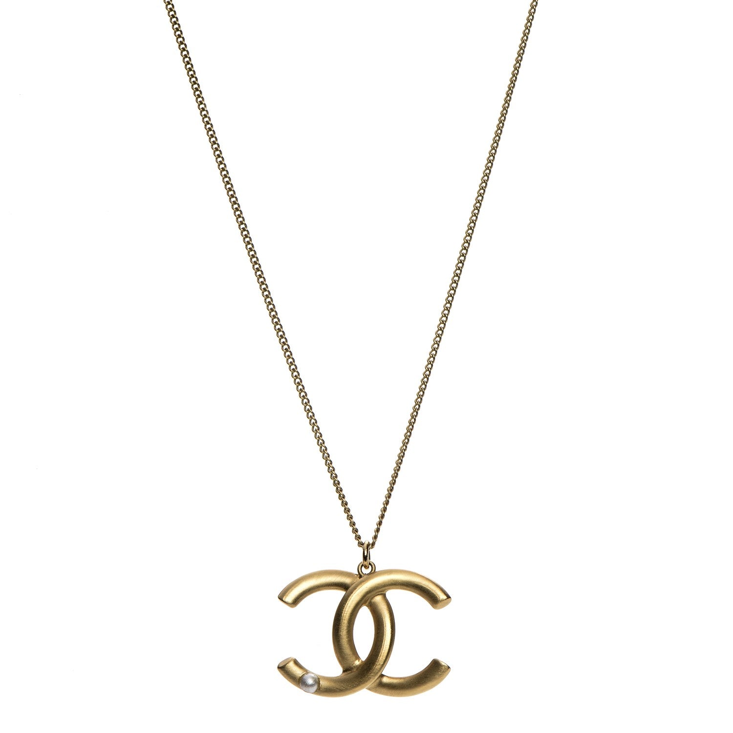 Chanel Pearl CC Pendant Necklace Gold 1 of 6