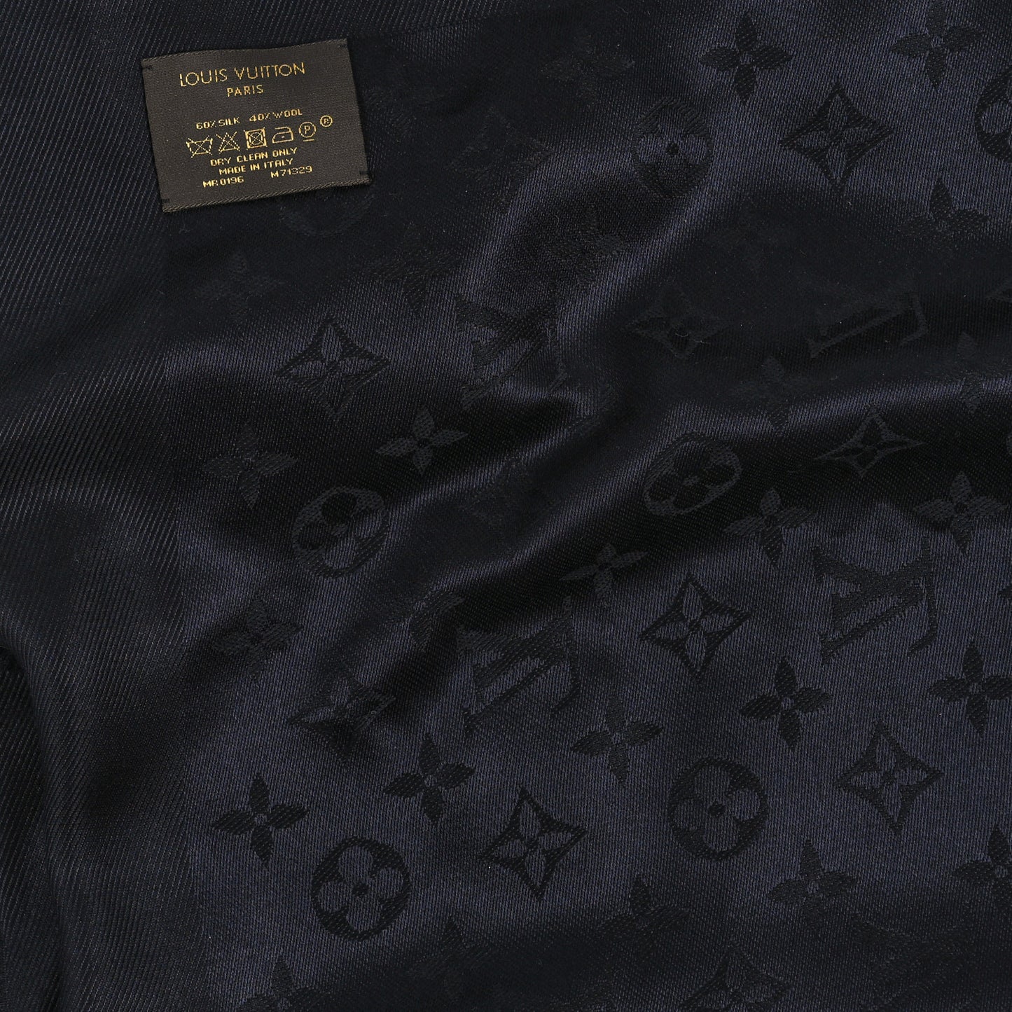LOUIS VUITTON Silk Wool Monogram Shawl Black