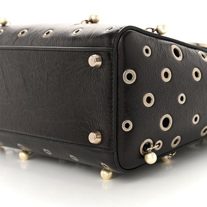 Christian Dior Crinkled Calfskin Studded Pearls Medium Lady Dior Black 10 of 10