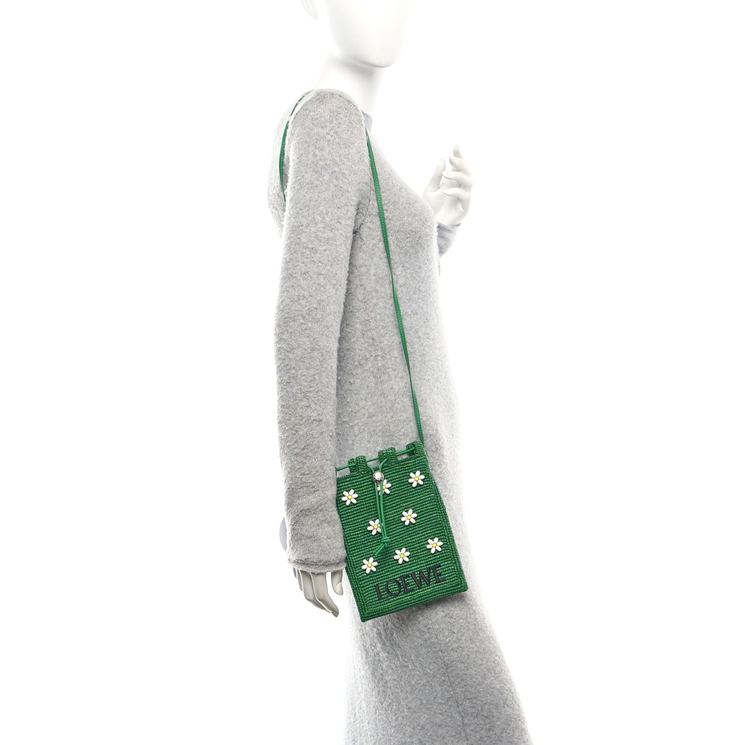 Loewe Raffia Beaded Drawstring Pocket Crossbody Tropical Green White 2 of 10