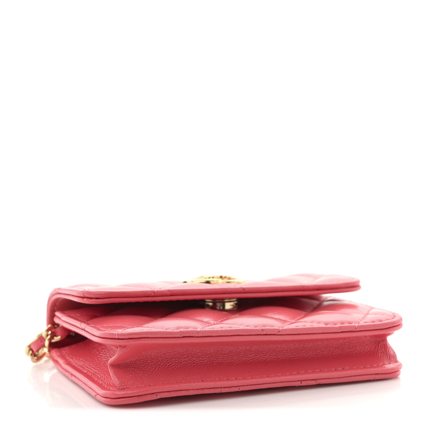 Chanel Shiny Lambskin Quilted Card Holder On Chain Pink 4 of 10