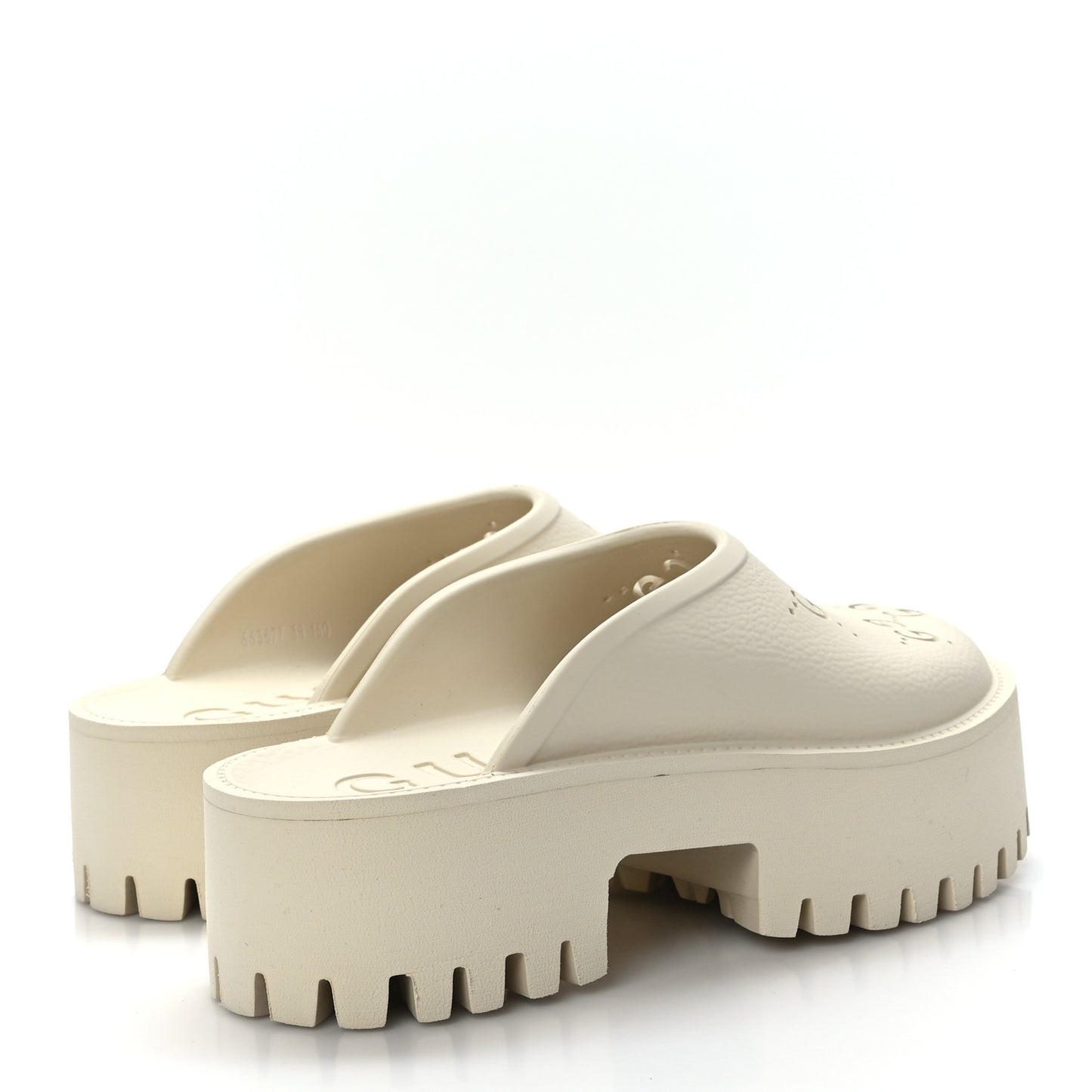 Rubber GG Monogram Perforated Elea Platform 55mm Lug Sole Sandals 38 Mystic White