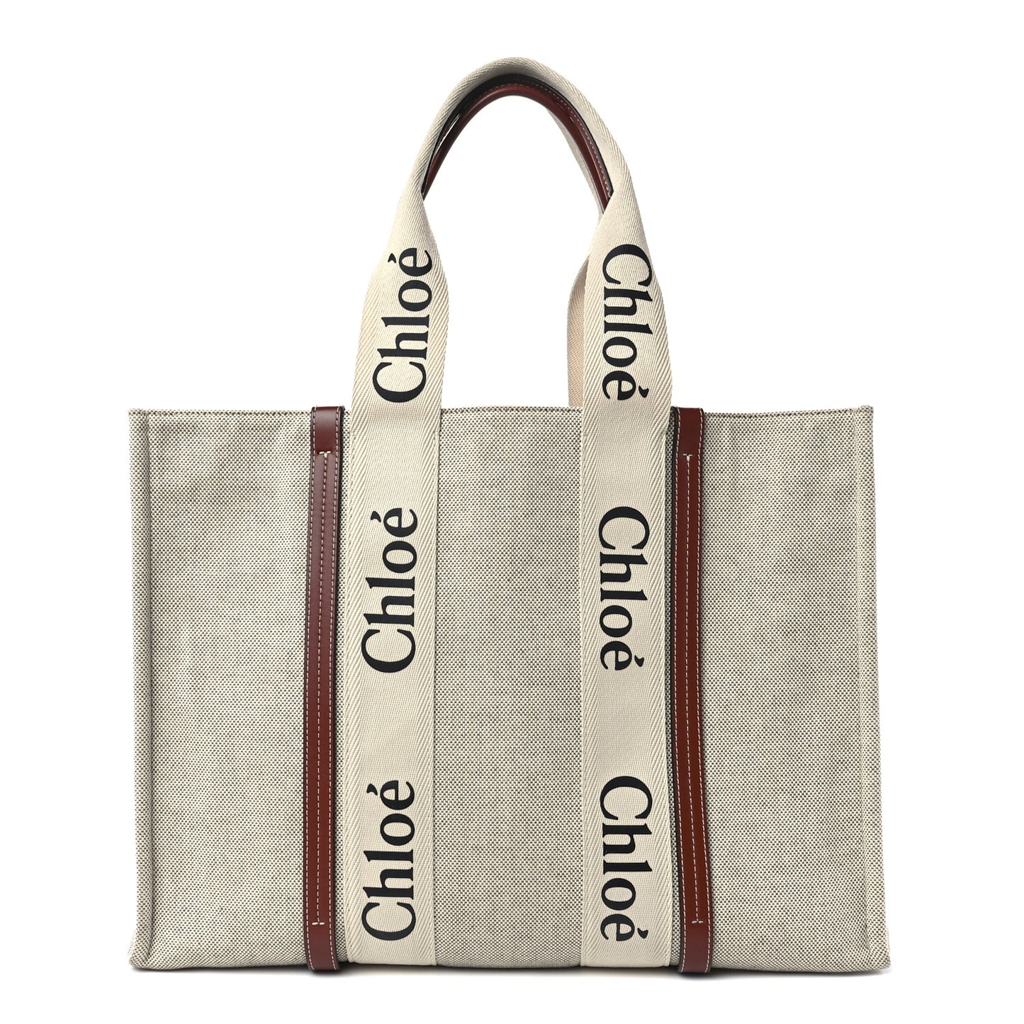 Cotton Calfskin Large Woody Ribbon Tote White Brown