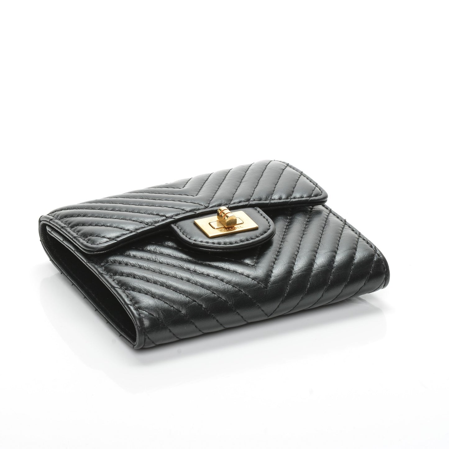 Aged Calfskin Chevron Reissue Compact Wallet Black
