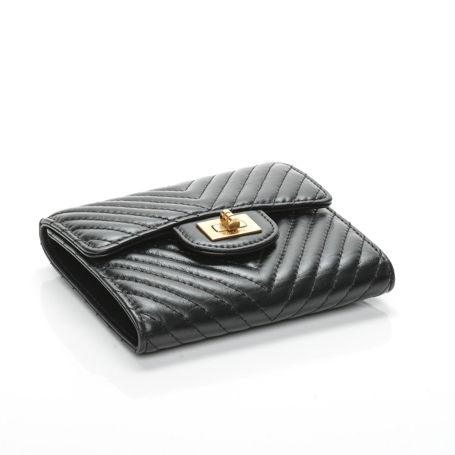 Chanel Aged Calfskin Chevron Reissue Compact Wallet Black 4 of 8