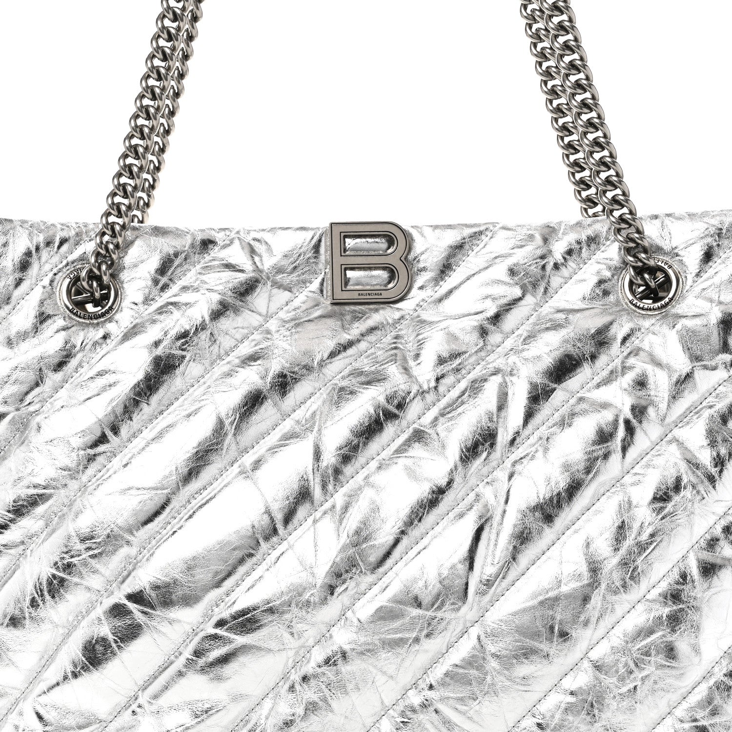 Balenciaga Metallic Crushed Calfskin Quilted Medium Crush Carry All Tote Bag Silver 7 of 9