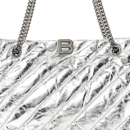 Balenciaga Metallic Crushed Calfskin Quilted Medium Crush Carry All Tote Bag Silver 7 of 9
