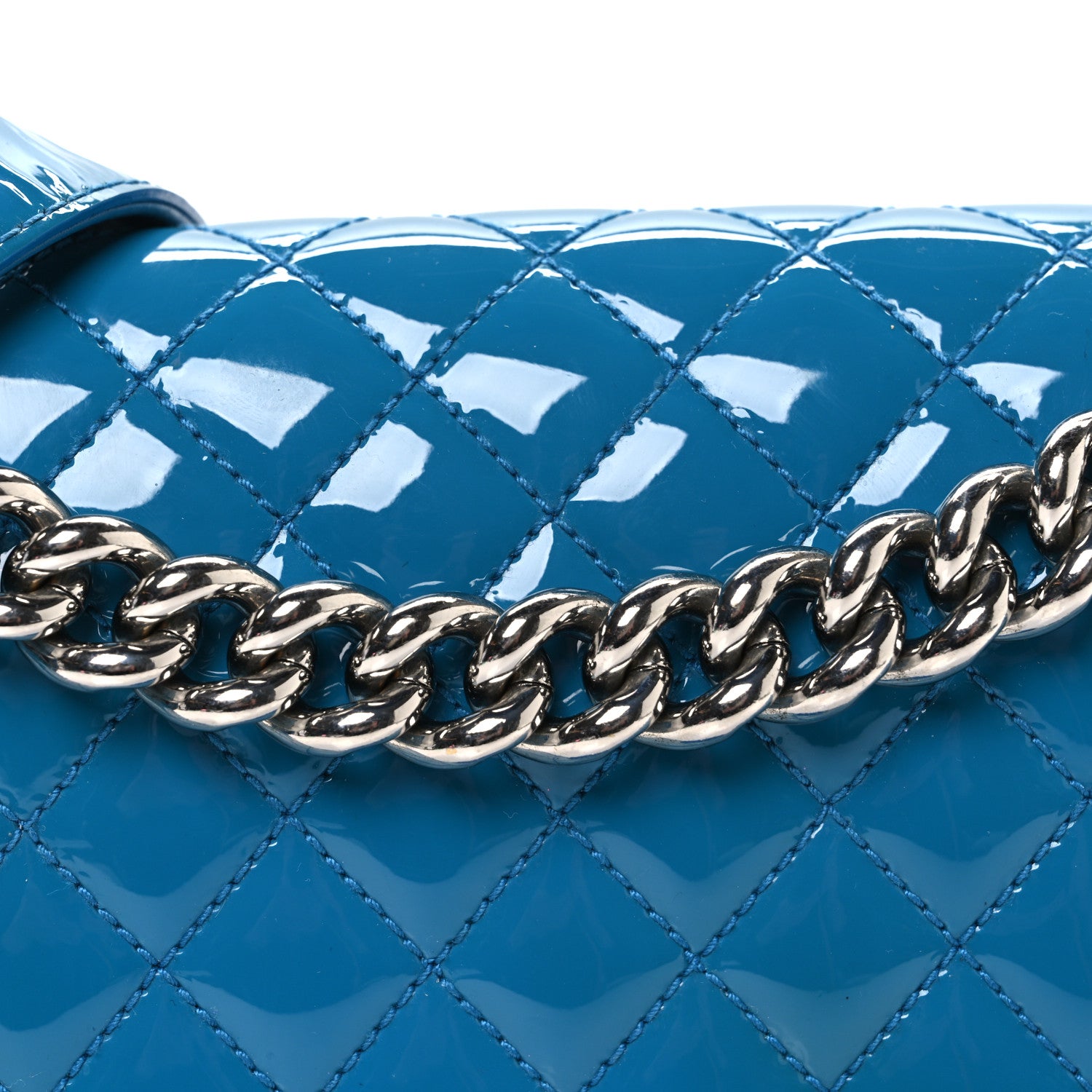 Chanel Patent Calfskin Medium Plexiglass Boy Flap Blue 8 of 13