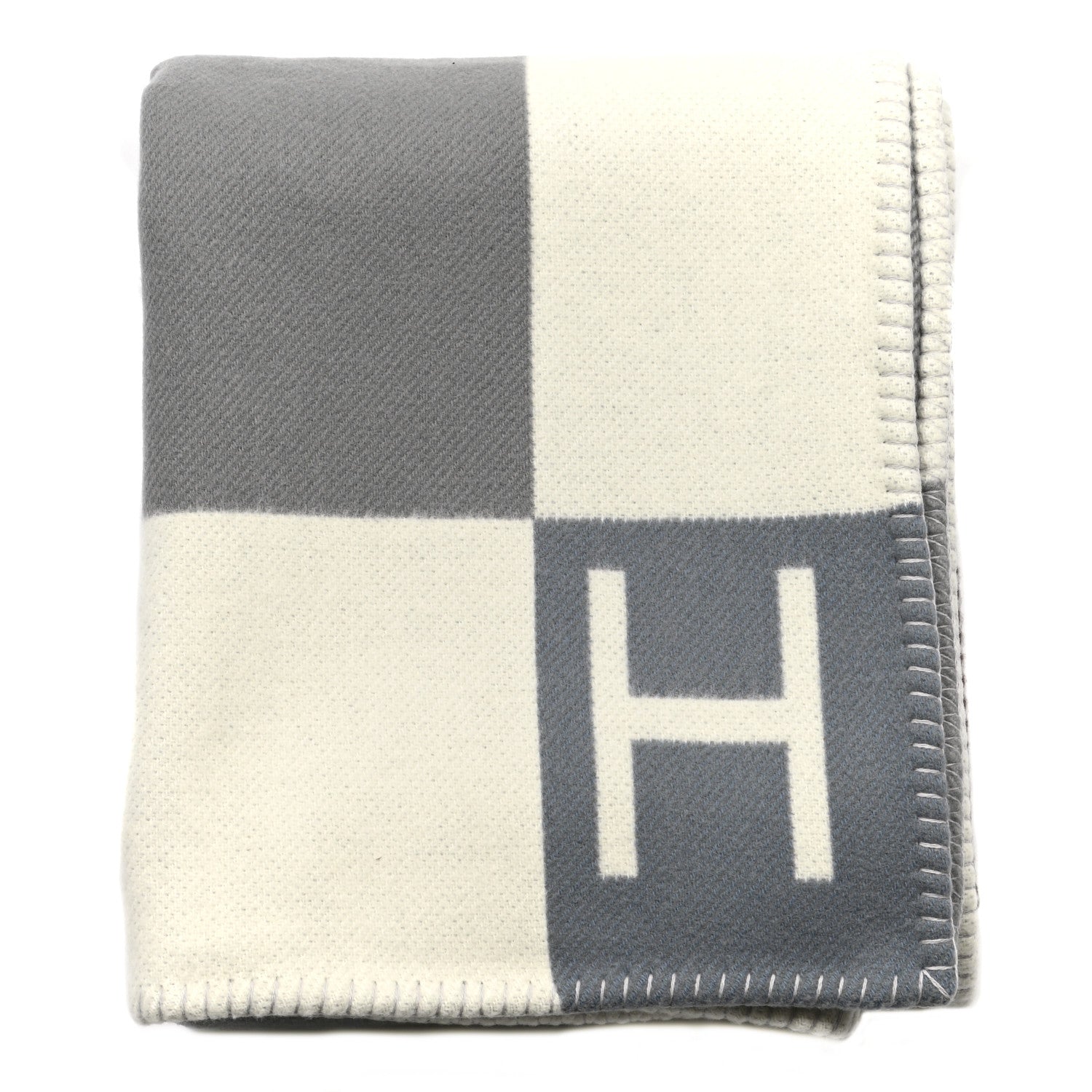 Hermes Wool Cashmere Avalon Vibration Blanket Ecru Gris 1 of 3